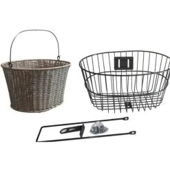Black Metal Basket With Removable Poly Rattan Basket With Handles (Incl. Fixing Bracket For Quill Stem) 38 X 23 X 29cm