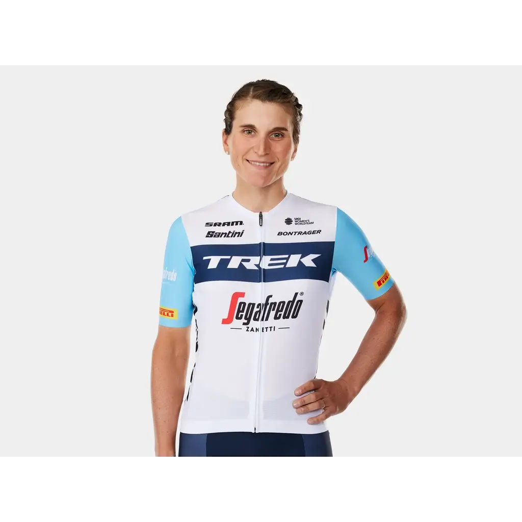 Santini Trek-Segafredo Women's Team Replica Race Jersey - White Blue 1 Santini Trek-Segafredo Women's Team Replica Race Jersey - White Blue